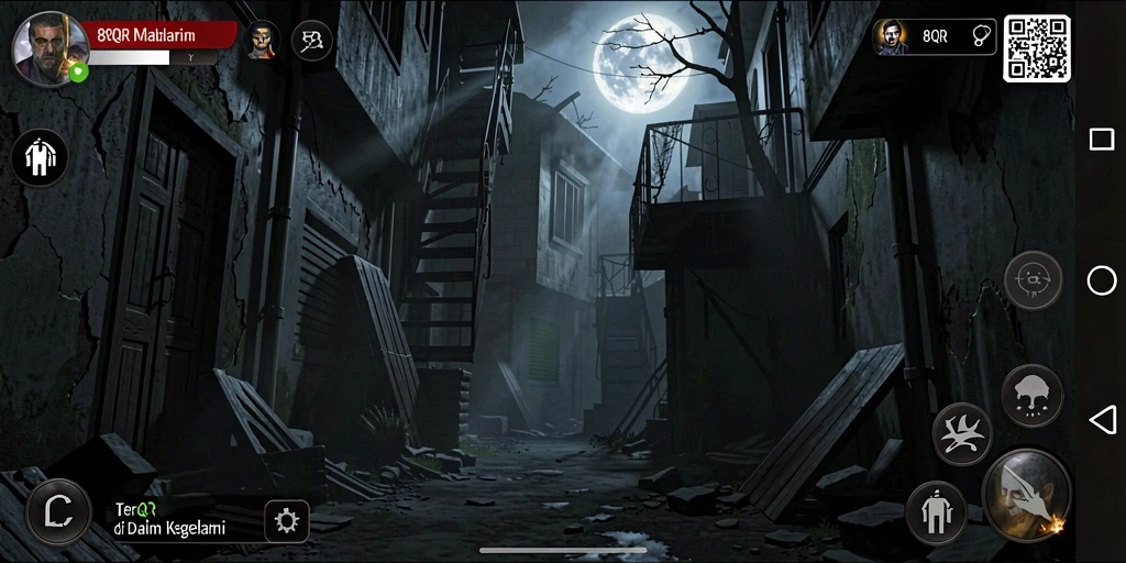 Screenshot utama 8QR menampilkan gameplay yang mencekam dan atmosfer horor yang mendebarkan.