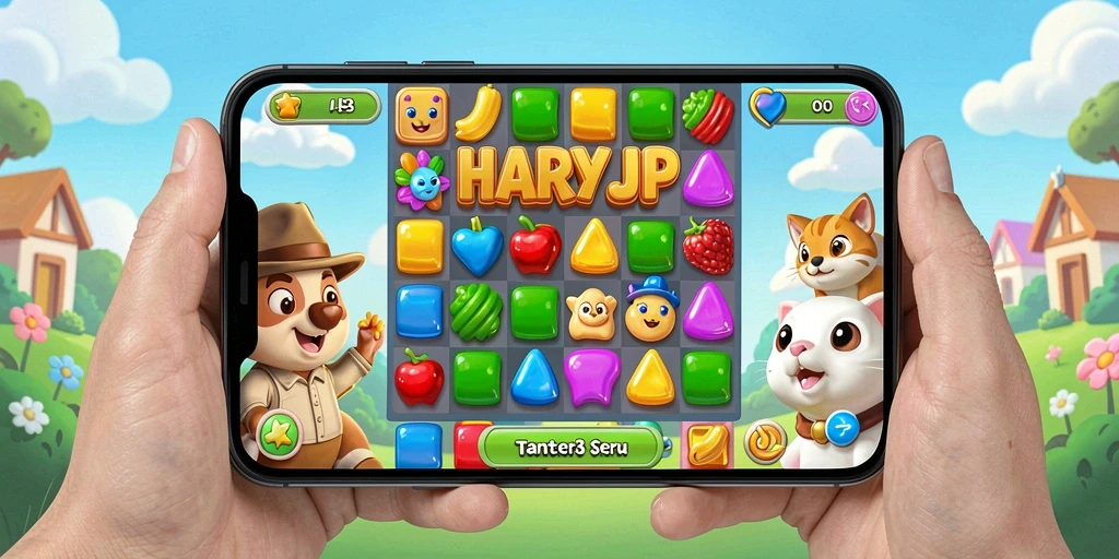 Tangkapan layar menunjukkan gameplay seru HARAPJP dengan kombinasi elemen Match-3.