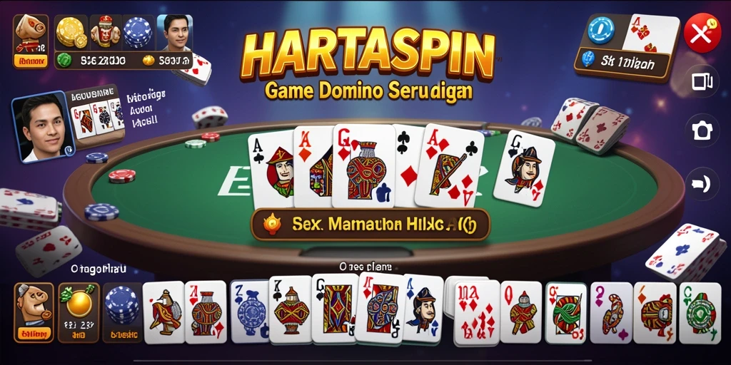 Tampilan gameplay HARTASPIN dengan aksi seru permainan domino.