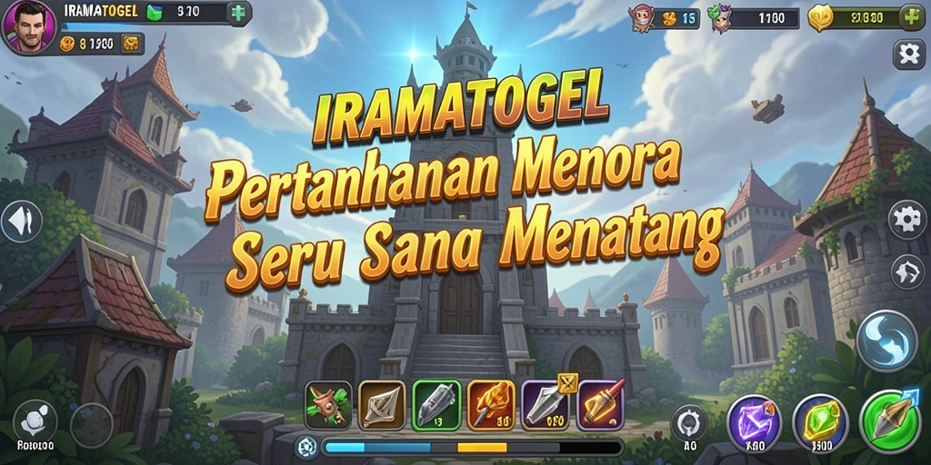 Screenshot gameplay menunjukkan pengaturan menara yang strategis dan musuh yang menyerang.