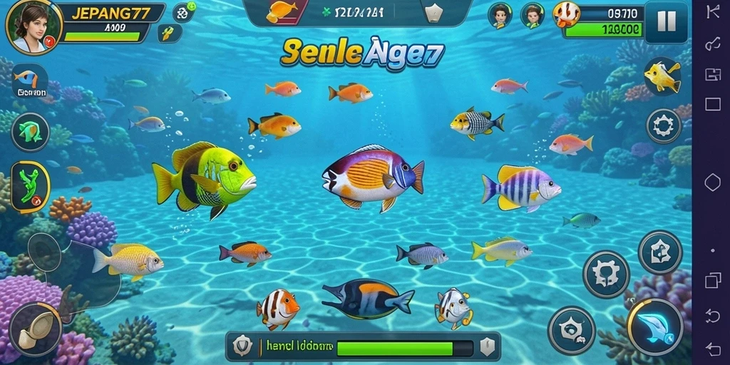 Screenshot dari gameplay JEPANG77 yang menunjukkan aksi tembak ikan.