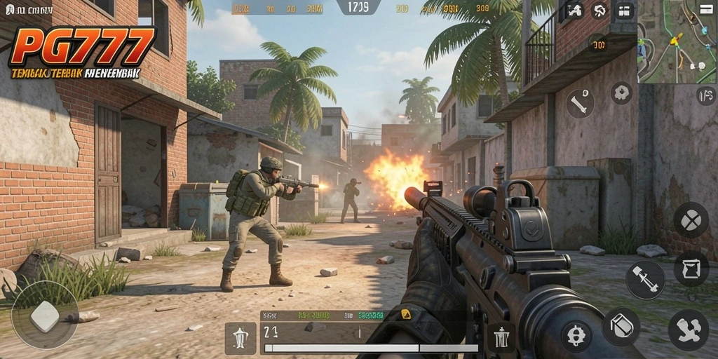 Tampilan gameplay PG777 dengan aksi tembak-tembakan yang mendebarkan.