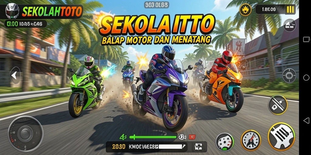 Tampilan gameplay balap motor yang menegangkan dan seru.